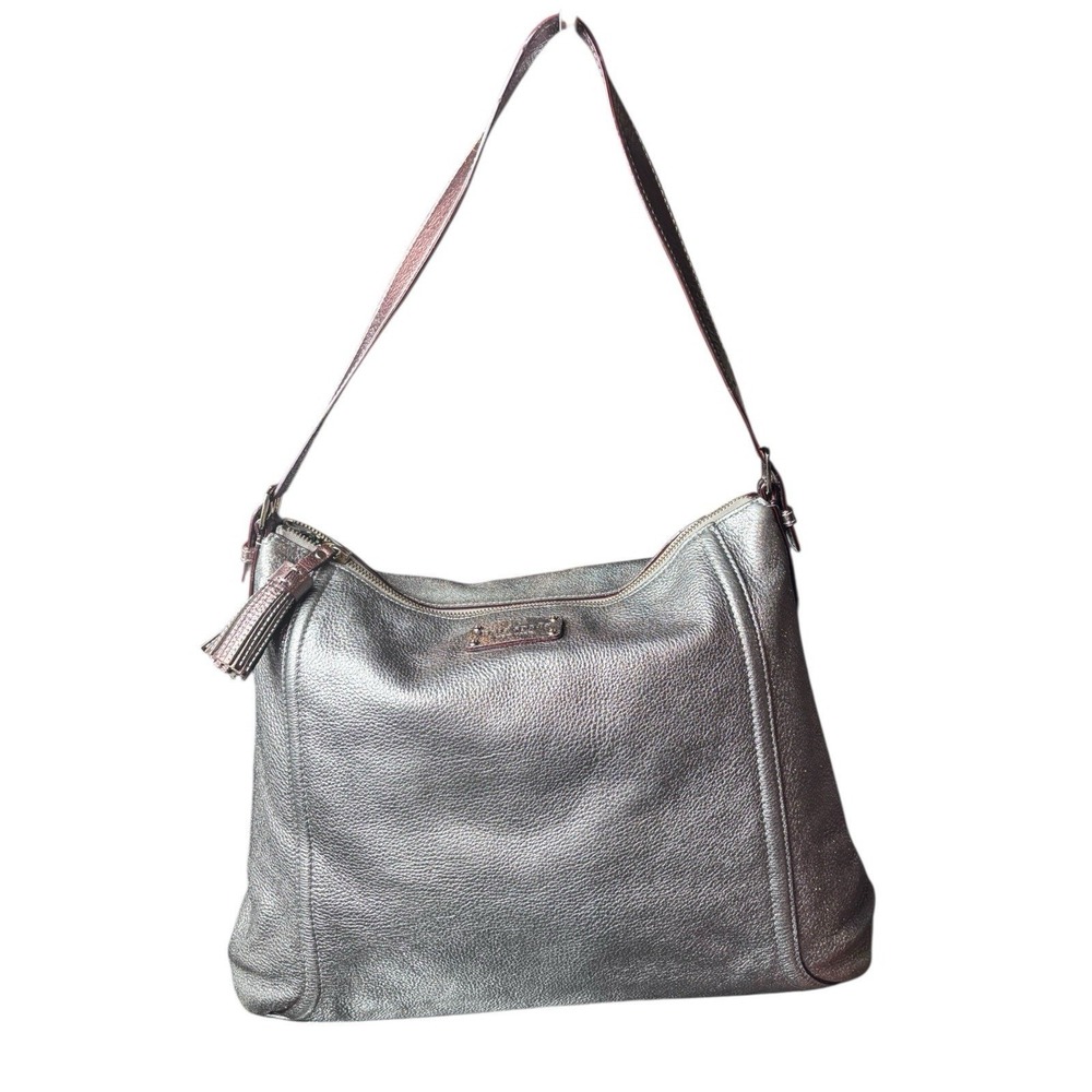 Kate Spade Large Silver Metallic Pebble Gray Hobo Bag Purse Soft‎ - Picture 2 of 10